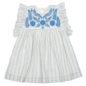 Sarita Dress 6Y Blue Embroidery Striped